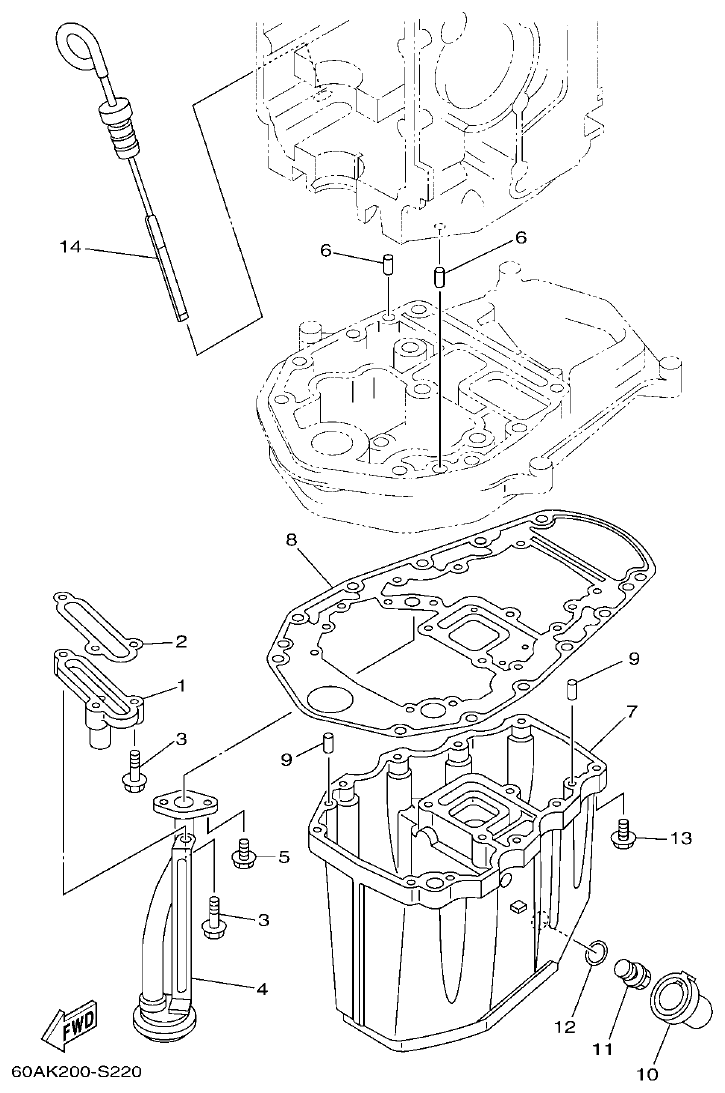 Yamaha F50DET, FT50CET OIL PAN parts diagram